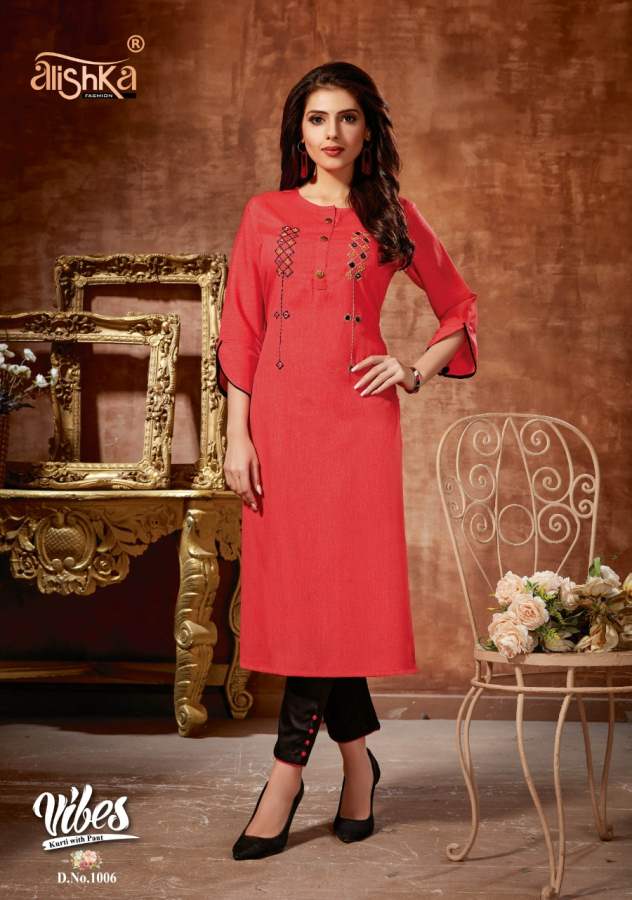 Alishka Vibes Fancy Ethnic Wear Rayon Kurti With Pant Collection